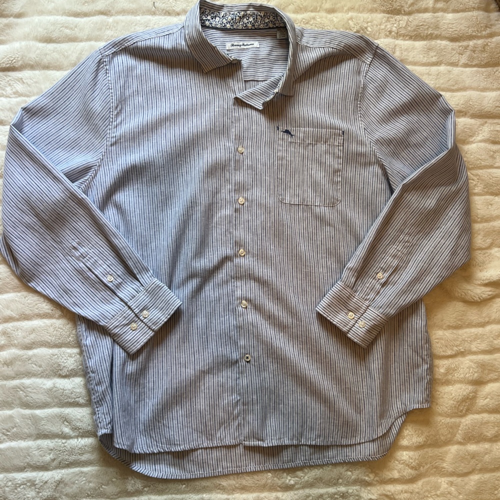 ❌SOLD❌TOMMY BAHAMA MEN'S BUNGALOW STRIPE ISLANDZONE LINEN SHIRT XXL